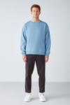 STEPHAN Erkek Yumuşacık Kışlık Kumaşlı 3 İplik Organik Pamuk Örme Oversize Mavi Sweatshirt