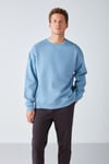 STEPHAN Erkek Yumuşacık Kışlık Kumaşlı 3 İplik Organik Pamuk Örme Oversize Mavi Sweatshirt