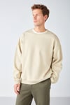STEPHAN Erkek Yumuşacık Kışlık Kumaşlı 3 İplik Organik Pamuk Örme Oversize Bej Sweatshirt