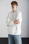 Stephan Erkek Yumuşacık Kumaşlı Organik Pamuklu Oversize Fit Yuvarlak Yakalı Ekru Sweatshirt