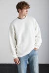 Stephan Erkek Yumuşacık Kumaşlı Organik Pamuklu Oversize Fit Yuvarlak Yakalı Ekru Sweatshirt