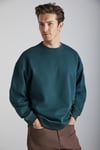 Stephan Erkek Yumuşacık Kumaşlı Organik Pamuklu Oversize Fit Yuvarlak Yakalı Koyu Yeşil Sweatshirt