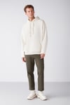 STEVE Erkek Yumusaçık Kumaşlı Kordonlu Oversize Kapüşonlu Kanguru Cepli Ekru Sweatshirt