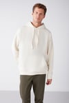 STEVE Erkek Yumusaçık Kumaşlı Kordonlu Oversize Kapüşonlu Kanguru Cepli Ekru Sweatshirt
