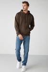 STEVE Erkek Yumusaçık Kumaşlı Kordonlu Oversize Kapüşonlu Kanguru Cepli Kahverengi Sweatshirt