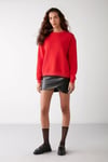 SUSANA Kadın Bisiklet Yaka İçi Polarlı Oversize Fit Basic Kırmızı Sweatshirt