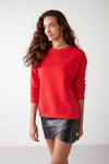 SUSANA Kadın Bisiklet Yaka İçi Polarlı Oversize Fit Basic Kırmızı Sweatshirt