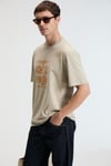 SWEET Erkek %100 Pamuk Oversize Fit Baskılı Kısa Kollu Yuvarlak Yakalı Taş Rengi T-Shirt