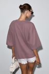 SYLORA Kadın Organik Pamuklu Keten Karışımlı V Yakalı Rahat Kalıp Mürdüm T-Shirt