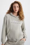 TAINA Kadın Nakış Detaylı Organik Pamuk Şehir Temalı Regular Kapüşonlu Bej Sweatshirt