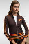 TALYSSE Kadın Fermuarlı Dik Yakalı Etek Ucu Manşetli Trikolu Kahverengi Sweatshirt