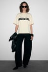 TAMBEZA Kadın %100 Pamuk Yumuşak Kumaşlı Baskı Detaylı Sarı T-Shirt