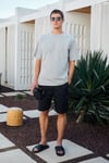 TEEMO Erkek Yanları Cepli Fermuarlı Likralı Slim Fit Siyah Şort