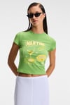 TESSIRA Kadın %100 Pamuk Bisiklet Yaka Baskılı Slim Fit Yeşil T-Shirt