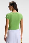 TESSIRA Kadın %100 Pamuk Bisiklet Yaka Baskılı Slim Fit Yeşil T-Shirt