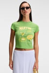 TESSIRA Kadın %100 Pamuk Bisiklet Yaka Baskılı Slim Fit Yeşil T-Shirt