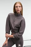 THALIA Kadın Arka Baskılı Ve Patch Detaylı Fermuarlı Dik Yakalı Antrasit Sweatshirt