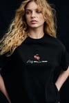 TILORIA Kadın Organik Pamuklu Baskılı Bisiklet Yaka Regular Fit Siyah T-Shirt