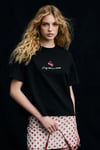 TILORIA Kadın Organik Pamuklu Baskılı Bisiklet Yaka Regular Fit Siyah T-Shirt