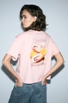 TILORIA Kadın Organik Pamuklu Baskılı Bisiklet Yaka Regular Fit Somon T-Shirt