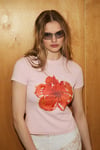 TIVAT Kadın Yumuşak Ve Esnek Kumaşlı Baskı Detaylı Yuvarlak Yakalı Kısa Kol Pembe T-Shirt