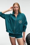 TORMENTA Kadın Nakışlı Fermuarlı Dik Yaka Çift Cepli Reglan Kol Koyu Turkuaz Sweatshirt