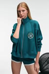 TORMENTA Kadın Nakışlı Fermuarlı Dik Yaka Çift Cepli Reglan Kol Koyu Turkuaz Sweatshirt