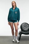 TORMENTA Kadın Nakışlı Fermuarlı Dik Yaka Çift Cepli Reglan Kol Koyu Turkuaz Sweatshirt