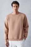 TRAVIS Erkek Organik Kumaşlı Yumuşacık Regular Fit Yuvarlak Yakalı Bej Sweatshirt