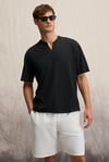 TUOMO Erkek Hakim Yaka Kısa Patlı Kısa Kollu Relaxed Fit Siyah T-Shirt