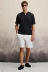 TUOMO Erkek Hakim Yaka Kısa Patlı Kısa Kollu Relaxed Fit Siyah T-Shirt