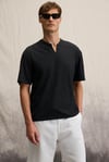 TUOMO Erkek Hakim Yaka Kısa Patlı Kısa Kollu Relaxed Fit Siyah T-Shirt