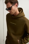 TUXON Erkek Yumuşacık İçi Polarlı Baskı Detaylı Kangru Cepli Regular Haki Sweatshirt