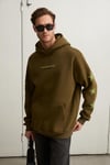 TUXON Erkek Yumuşacık İçi Polarlı Baskı Detaylı Kangru Cepli Regular Haki Sweatshirt