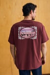 VALERON Erkek %100 Organik Pamuklu Yuvarlak Yakalı Baskı Detaylı Regular Fit Bordo T-Shirt