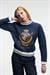 VALLUNE Kadın Kontrast Triko Etek Ucu Manşet Ve Yakalı Nakış Crop Lacivert Sweatshirt