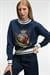 VALLUNE Kadın Kontrast Triko Etek Ucu Manşet Ve Yakalı Nakış Crop Lacivert Sweatshirt