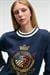 VALLUNE Kadın Kontrast Triko Etek Ucu Manşet Ve Yakalı Nakış Crop Lacivert Sweatshirt