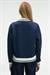 VALLUNE Kadın Kontrast Triko Etek Ucu Manşet Ve Yakalı Nakış Crop Lacivert Sweatshirt