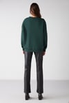 VANELTINA Kadın İçi Polarlı 3 İplik Organik Pamuk Oversize Basic Bisiklet Yaka Koyu Yeşil Sweatshirt