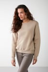 VANELTINA Kadın İçi Polarlı 3 İplik Organik Pamuk Oversize Basic Bisiklet Yaka Vizon Sweatshirt