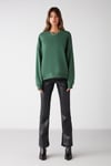 VANELTINA Kadın İçi Polarlı 3 İplik Organik Pamuk Oversize Basic Bisiklet Yaka Yeşil Sweatshirt