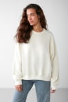 VANELTINA Kadın İçi Polarlı 3 İplik Organik Pamuk Oversize Basic Bisiklet Yaka Vanilya Sweatshirt