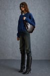 VANELTINA Kadın İçi Polarlı 3 İplik Organik Pamuk Oversize Basic Bisiklet Yaka Lacivert Sweatshirt
