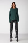 VANELTINA Kadın İçi Polarlı 3 İplik Organik Pamuk Oversize Basic Bisiklet Yaka Koyu Yeşil Sweatshirt