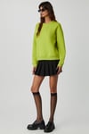 VANELTINA Kadın İçi Polarlı 3 İplik Organik Pamuk Oversize Basic Bisiklet Yaka Fıstık Yeşili Sweatshirt