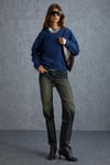 VANELTINA Kadın İçi Polarlı 3 İplik Organik Pamuk Oversize Basic Bisiklet Yaka Lacivert Sweatshirt