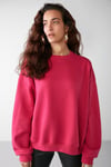 VANELTINA Kadın İçi Polarlı 3 İplik Organik Pamuk Oversize Basic Bisiklet Yaka Pembe Sweatshirt