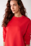 VANELTINA Kadın İçi Polarlı 3 İplik Organik Pamuk Oversize Basic Bisiklet Yaka Kırmızı Sweatshirt