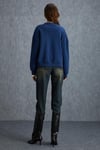 VANELTINA Kadın İçi Polarlı 3 İplik Organik Pamuk Oversize Basic Bisiklet Yaka Lacivert Sweatshirt